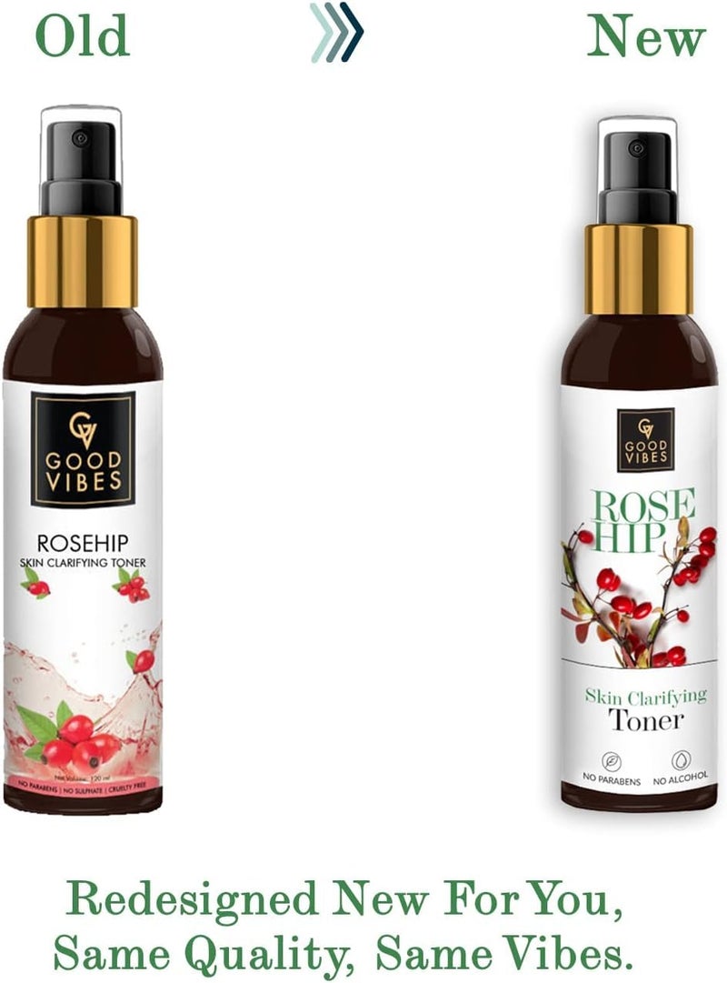 Good Vibes Rosehip Face Toner Spray | Skin Clarifying Toner for Dull, Impure & Uneven Skin Tone | Hydrates, Balances pH | Alcohol-Free, Paraben-Free | 4.05 Fl Oz (120ml) - Image 1